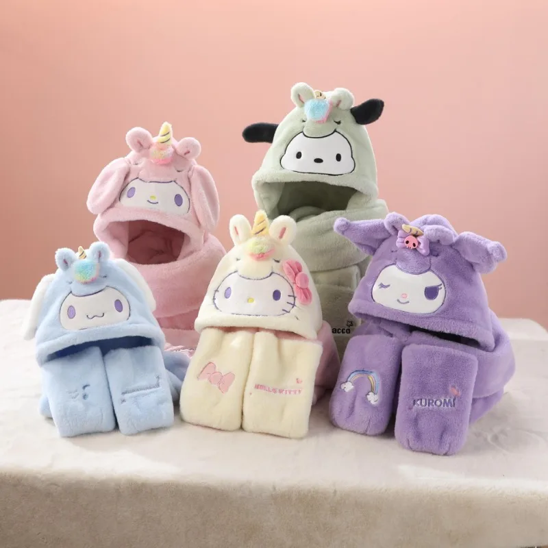 Sanrio Children's Hat and Scarf Three-piece Set Kuromi Melody Gloves Three-in-one Winter Women's Scarf Warm Three-piece Set
Sanrio Children's Hat and Scarf Three-piece Set Kuromi Melody Gloves Three-in-one Winter Women's Scarf Warm Three-piece Set