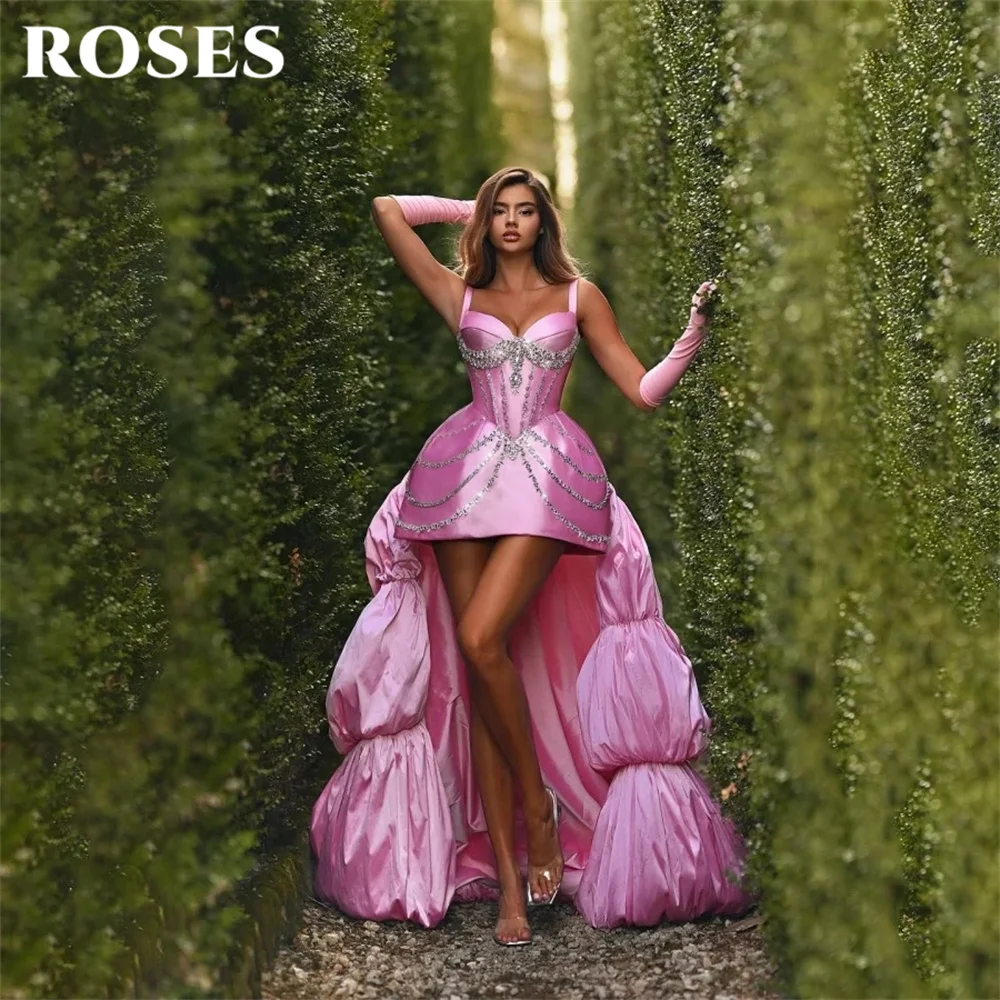 ROSES Pink Evening Dress Spaghetti Strap Sleeveless Prom Dresses with Crystal High Low Party Formal Gown robe de bal Customized
ROSES Pink Evening Dress Spaghetti Strap Sleeveless Prom Dresses with Crystal High Low Party Formal Gown robe de bal Customized