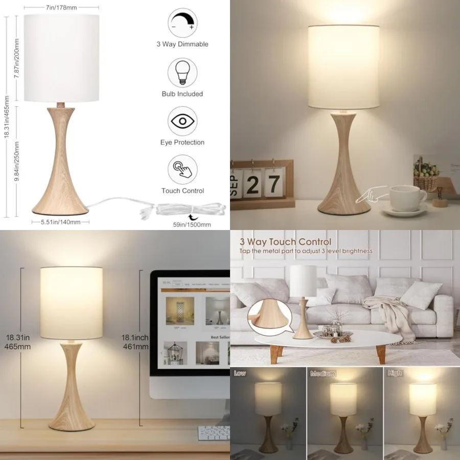 Bedside Touch Lamp, 3 Way Dimmable Touch Control Table Lamp, Farmhouse Table Lamp, Modern Nightstand Lamp with White Shade for
Bedside Touch Lamp, 3 Way Dimmable Touch Control Table Lamp, Farmhouse Table Lamp, Modern Nightstand Lamp with White Shade for