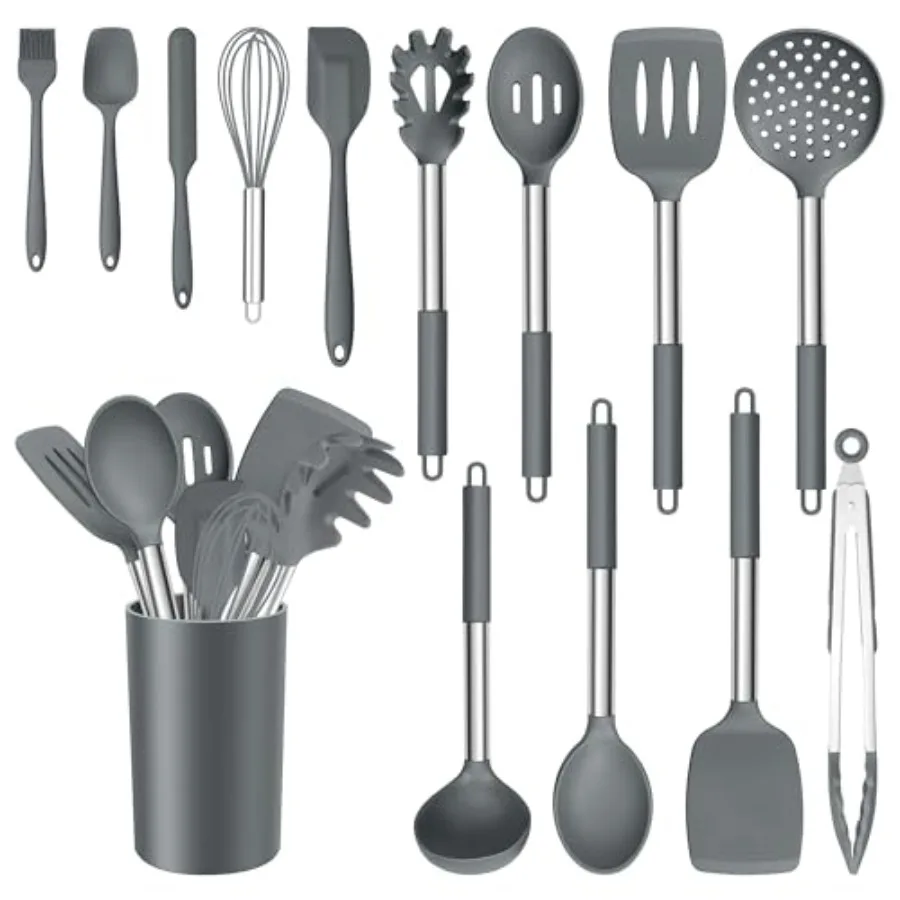 14 Pieces Silicone Cooking Utensils Set, Kitchen Utensils Set with Holder, Spatula, Ladle, Spoon, Tong, Slotted Turner for Nons
14 Pieces Silicone Cooking Utensils Set, Kitchen Utensils Set with Holder, Spatula, Ladle, Spoon, Tong, Slotted Turner for Nons