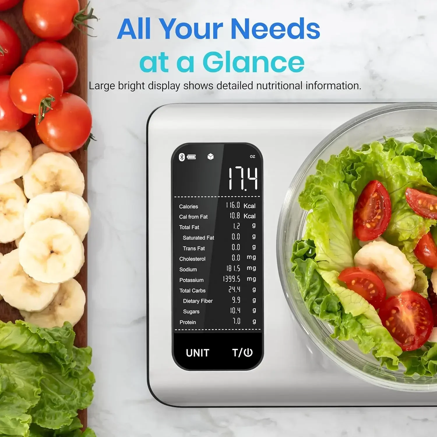 Smart Food Kitchen Scale with Nutritional Calculator, Free App with 19 Nutrients Tracking, Calorie, Marco, Digital grams and
Smart Food Kitchen Scale with Nutritional Calculator, Free App with 19 Nutrients Tracking, Calorie, Marco, Digital grams and