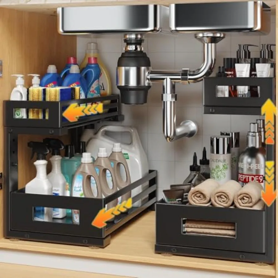 2-Pack Under Sink Organizer and Storage, 2-Tier L Shape Pull Out Cabinet Organizer With Round Tube Slide Rails, Hight Adjustabl
2-Pack Under Sink Organizer and Storage, 2-Tier L Shape Pull Out Cabinet Organizer With Round Tube Slide Rails, Hight Adjustabl