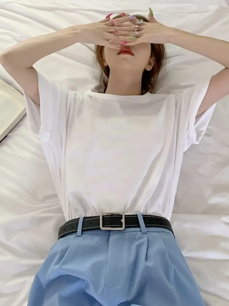 Women Short Sleeved T-shirt 100% Pure Cotton White Loose Round Neck Solid Color Inner Layer Top Spring Wear Summer New clothing
Women Short Sleeved T-shirt 100% Pure Cotton White Loose Round Neck Solid Color Inner Layer Top Spring Wear Summer New clothing