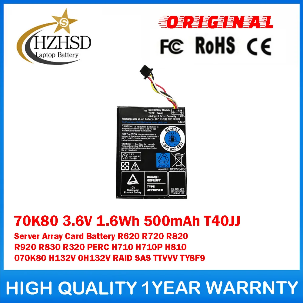 70K80 3.6V 1.6Wh 500mAh T40JJ Server Array Card Battery For DELL R620 R720 R820 R920 R830 R320 PERC H710 H710P H810 070K80 H132V
70K80 3.6V 1.6Wh 500mAh T40JJ Server Array Card Battery For DELL R620 R720 R820 R920 R830 R320 PERC H710 H710P H810 070K80 H132V