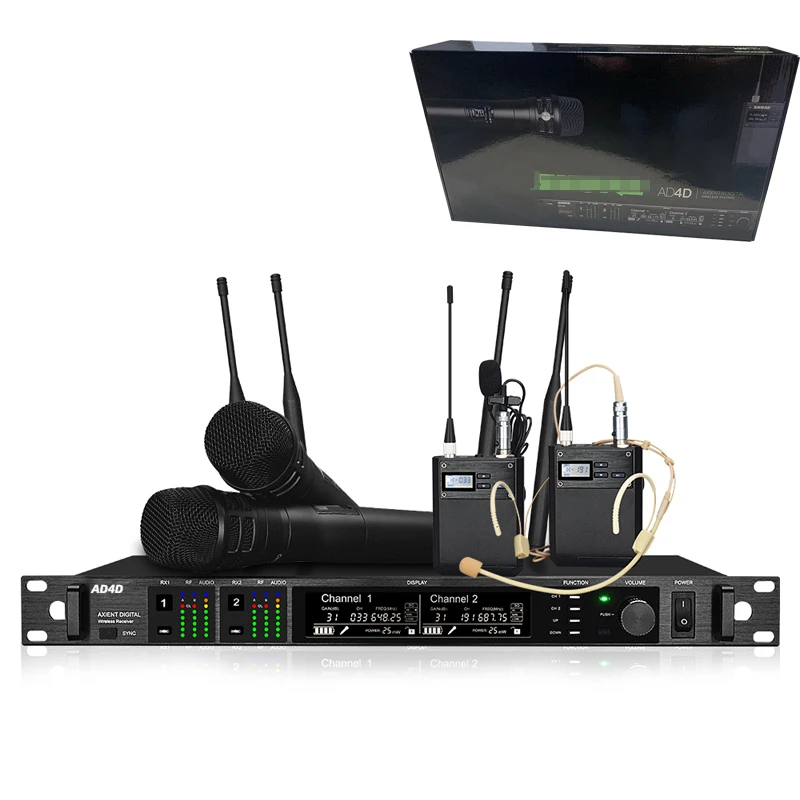 AD4D Digital UHF Wireless Stage Microfonoe True Diversity Dual Channel Mic KSM8 Handheld Lavalier Headset KSM9 Microphone
AD4D Digital UHF Wireless Stage Microfonoe True Diversity Dual Channel Mic KSM8 Handheld Lavalier Headset KSM9 Microphone