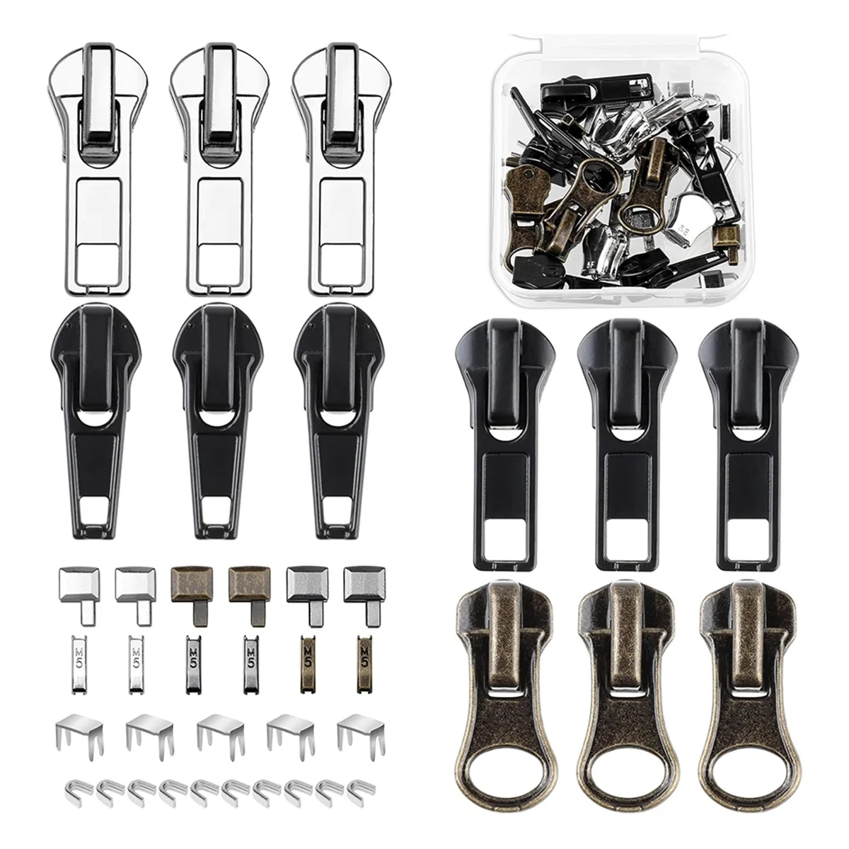 Zipper Repair Kit, 5 Zipper Replacement Slider Kit, Zippers Pull Zip Head Bottom Stop and Top Stop Fix Zipper on
Zipper Repair Kit, 5 Zipper Replacement Slider Kit, Zippers Pull Zip Head Bottom Stop and Top Stop Fix Zipper on