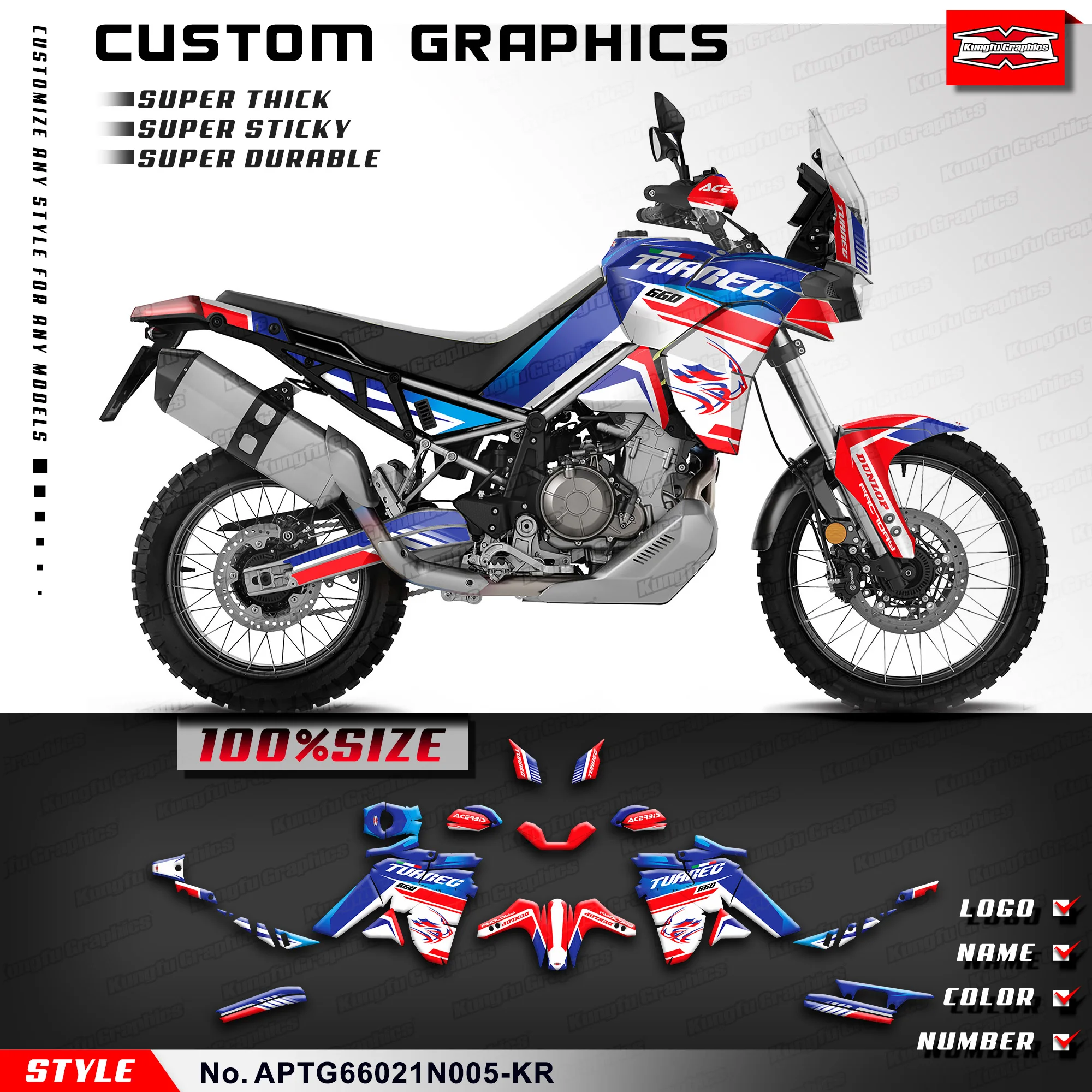 KUNGFU GRAPHICS Racing Graphics Wrap Sticker for Aprilia Tuareg 660 2021 2022 2023, APTG66021N005-KR
KUNGFU GRAPHICS Racing Graphics Wrap Sticker for Aprilia Tuareg 660 2021 2022 2023, APTG66021N005-KR