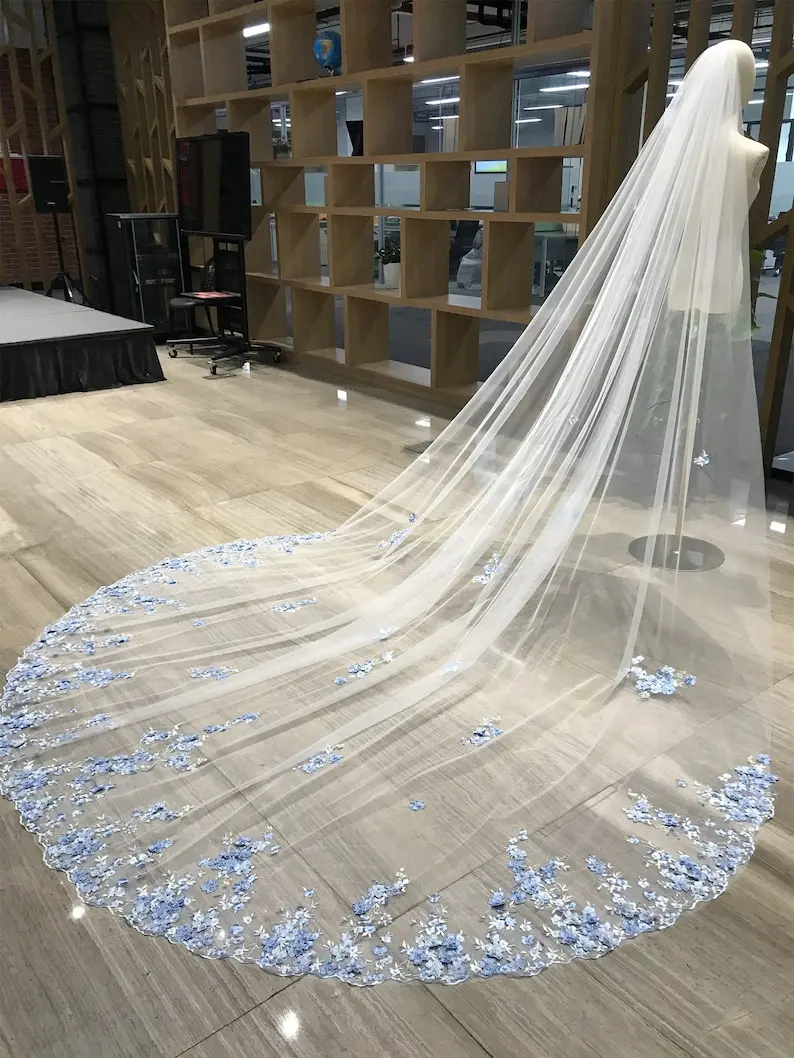 Wedding Bridal Veil with Fairy Blue Lace Floral Blue Flower Veil Soft Tulle White Ivory Royal Length Veil Custom HandMade
Wedding Bridal Veil with Fairy Blue Lace Floral Blue Flower Veil Soft Tulle White Ivory Royal Length Veil Custom HandMade