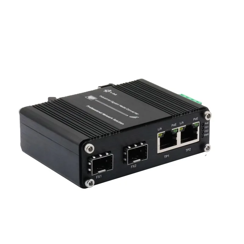 Mini Industrial 2 Ports Gigabit 30W PoE Media Converter, Hardened IEEE 802.3af/at 30W PoE+ Fiber Switch,12V- 48VDC
Mini Industrial 2 Ports Gigabit 30W PoE Media Converter, Hardened IEEE 802.3af/at 30W PoE+ Fiber Switch,12V- 48VDC