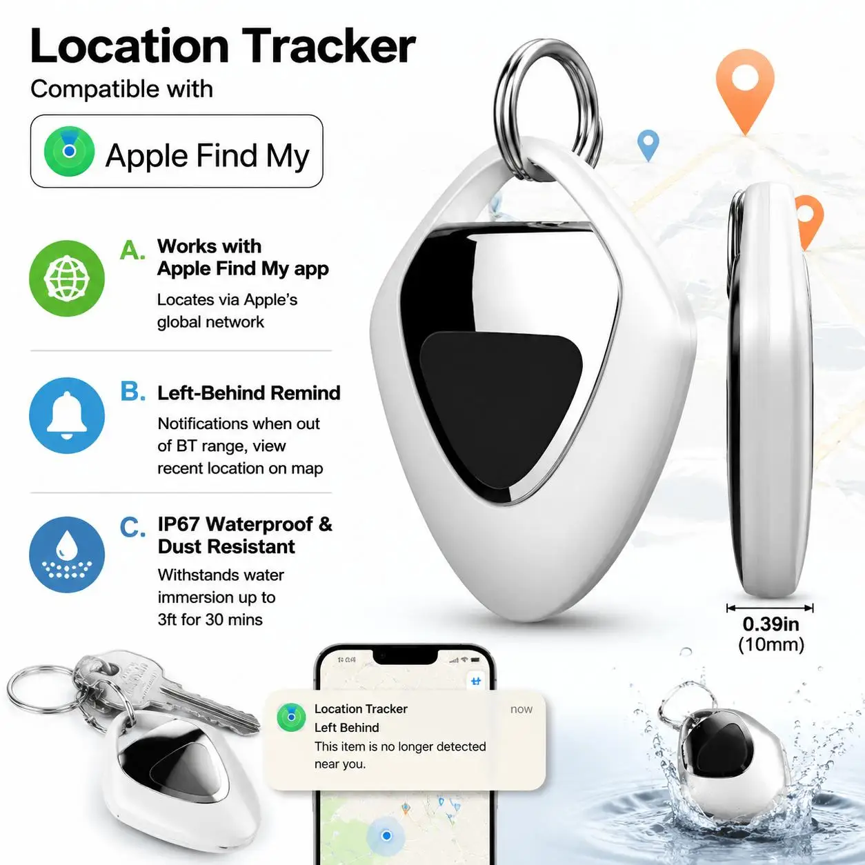 Portable GPS Tracker Waterproof Mini Smart Bluetooth 5.0 Tracker for Kids Pet Car Key Anti Lost Real Time Location Tracking Device Rechargeable IP67 Lightweight Slim with APP Compatible with iOS Android
Portable GPS Tracker Waterproof Mini Smart Bluetooth 5.0 Tracker for Kids Pet Car Key Anti Lost Real Time Location Tracking Device Rechargeable IP67 Lightweight Slim with APP Compatible with iOS Android
