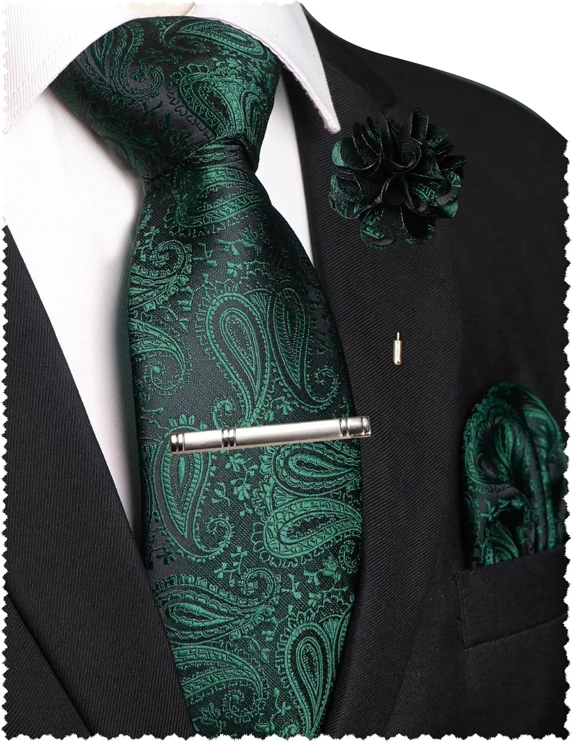 Mens Paisley Tie Set 4PCS: Necktie, Pocket Square, Lapel Pin, Tie Clip for Business Casual
Mens Paisley Tie Set 4PCS: Necktie, Pocket Square, Lapel Pin, Tie Clip for Business Casual