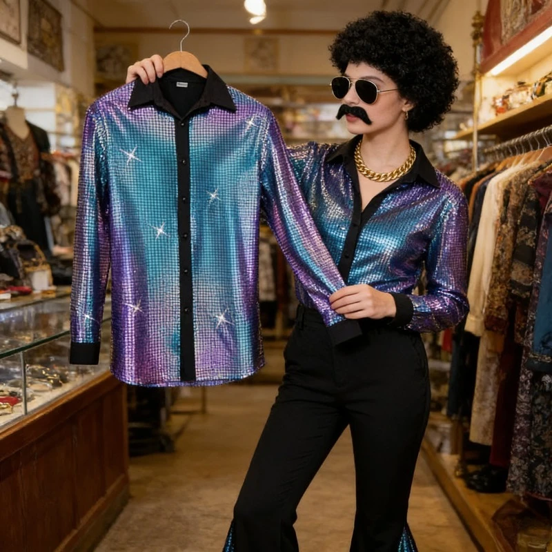 Men 2026 Spring New 70s Retro Disco Costume Shiny Classic Outfit Set Party Performance Vintage Bold Groovy Look
Men 2026 Spring New 70s Retro Disco Costume Shiny Classic Outfit Set Party Performance Vintage Bold Groovy Look