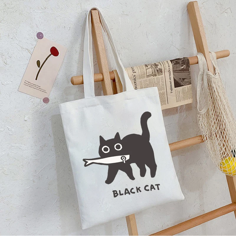 Black Cat And Fish Print Women Men Shoulder Bag Fashion Eco Shopping Bags Cartoon Animal Tote Bags Fun Kitten Teen Handbags Gift
Black Cat And Fish Print Women Men Shoulder Bag Fashion Eco Shopping Bags Cartoon Animal Tote Bags Fun Kitten Teen Handbags Gift