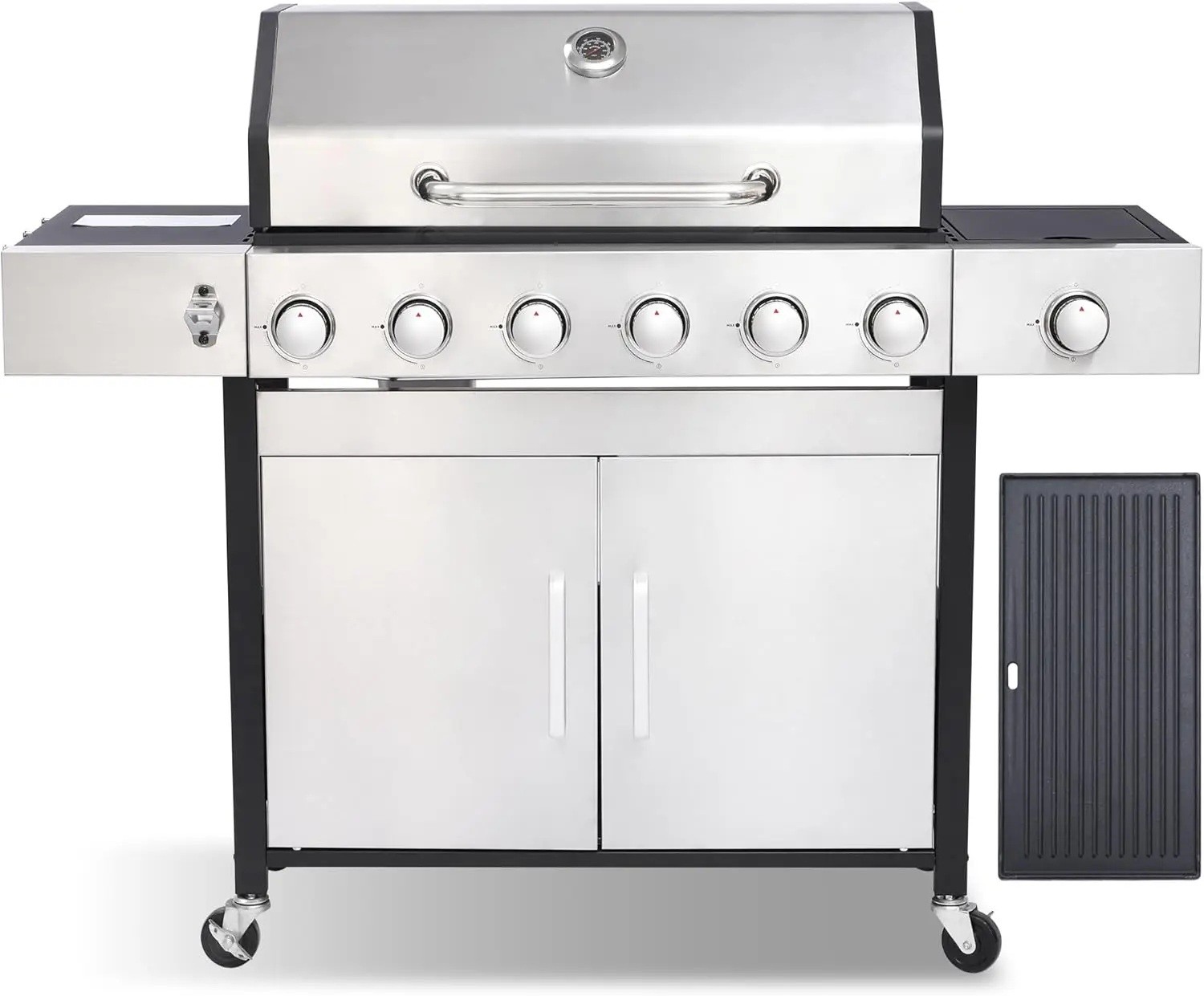 Grill and Griddle Combo with Side Burner, 6-Burner Propane Grill with Porcelain-Enameled Cast Iron Grates and Double-Wall Insul
Grill and Griddle Combo with Side Burner, 6-Burner Propane Grill with Porcelain-Enameled Cast Iron Grates and Double-Wall Insul