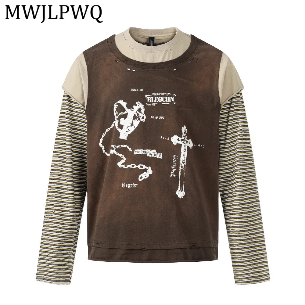 MWJLPWQ Vintage Style Dirty Fake Two-Piece T-Shirt Men Loose Fit Spring Autumn Color Block Striped Layered Long Sleeve Top 13234
MWJLPWQ Vintage Style Dirty Fake Two-Piece T-Shirt Men Loose Fit Spring Autumn Color Block Striped Layered Long Sleeve Top 13234