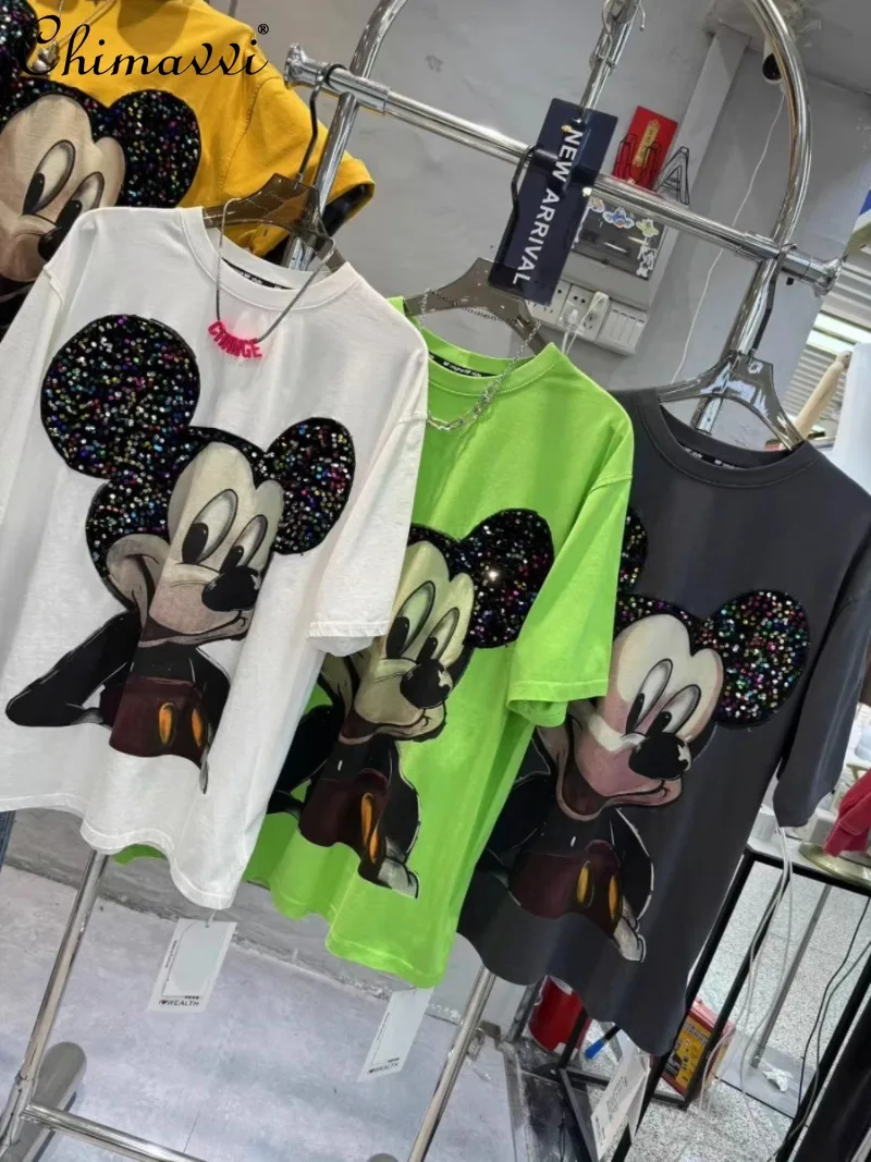 2025 Spring Summer New Heavy Industry Colored Diamonds Cartoon Mickey Short Sleeves Loose Foreign Style Design Top T-shirt Women
2025 Spring Summer New Heavy Industry Colored Diamonds Cartoon Mickey Short Sleeves Loose Foreign Style Design Top T-shirt Women