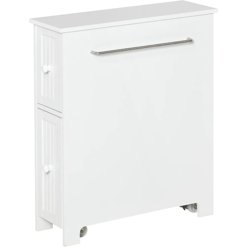 Narrow Bathroom Cabinet on Wheels, Freestanding Toilet Paper Holder with 2 Drawers, Towel Rack, White
Narrow Bathroom Cabinet on Wheels, Freestanding Toilet Paper Holder with 2 Drawers, Towel Rack, White