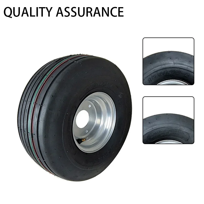 Бескамерная шина 15x6.00-6 с ступичным колесом подходит для 168cc Go Kart Atv, обод мотоцикла, вакуумные детали шин
Бескамерная шина 15x6.00-6 с ступичным колесом подходит для 168cc Go Kart Atv, обод мотоцикла, вакуумные детали шин