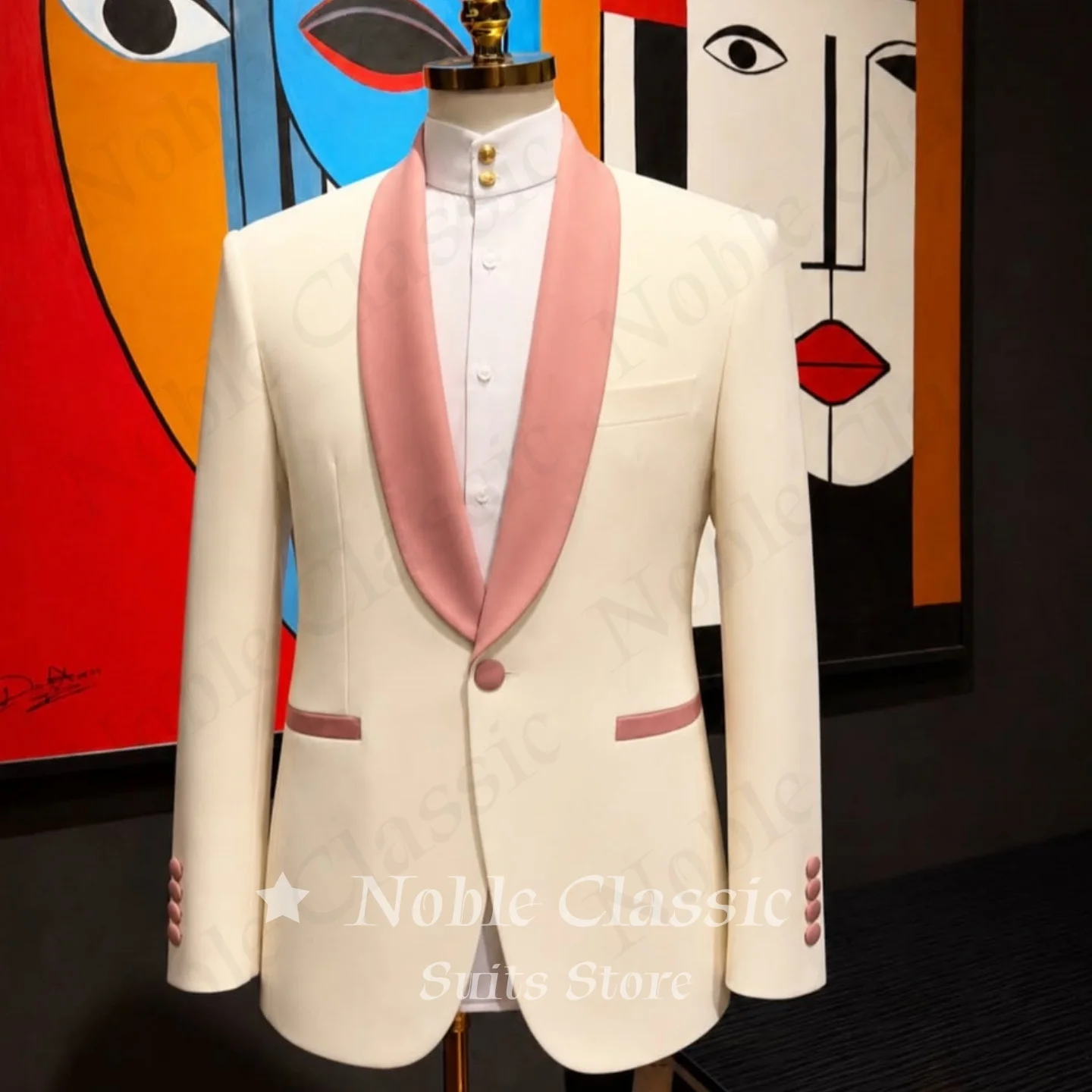 Classic Cream White Tuxedo 2 Piece With Pink Shawl Lapel Slim Fit Blazer And Pants Wedding Groom Business Office Customized
Classic Cream White Tuxedo 2 Piece With Pink Shawl Lapel Slim Fit Blazer And Pants Wedding Groom Business Office Customized
