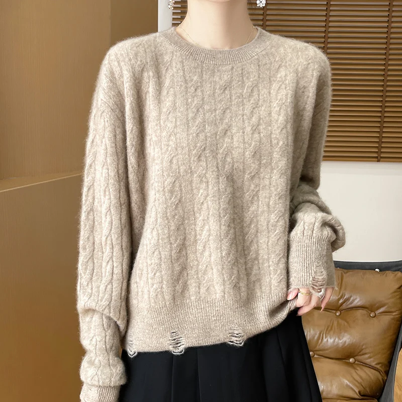 Autumn and winter new loose cashmere sweater women's round neck Pullover 100% pure wool knitted sweater casual solid color top
Autumn and winter new loose cashmere sweater women's round neck Pullover 100% pure wool knitted sweater casual solid color top