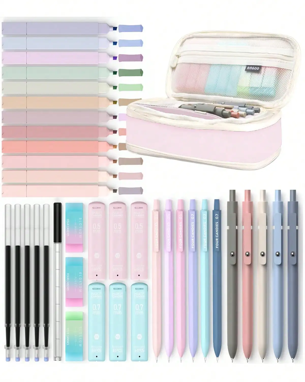 39 PCS Aesthetic Mechanical Pencils Set with Cute Pen Case. Includes 12 Pastel Highlighters, 5 Gel Pens, 6 Mechanical Pencils 0.5 & 0.7 mm. School Supplies.
39 PCS Aesthetic Mechanical Pencils Set with Cute Pen Case. Includes 12 Pastel Highlighters, 5 Gel Pens, 6 Mechanical Pencils 0.5 & 0.7 mm. School Supplies.