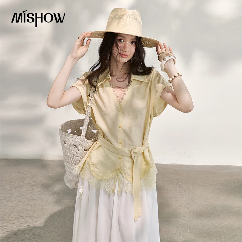 MISHOW Elegant Yellow V-Neck Shirt For Women 2026 Summer New French Lace Splicing Gentle Slimming Top With Belt MXF26C2492
MISHOW Elegant Yellow V-Neck Shirt For Women 2026 Summer New French Lace Splicing Gentle Slimming Top With Belt MXF26C2492