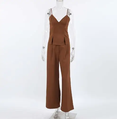 2025 Spring/summer Fashion New Two-Piece Set for Women Minimalist Brown Sleeveless Camisole V-Neck Split Vest Long Pants Set
2025 Spring/summer Fashion New Two-Piece Set for Women Minimalist Brown Sleeveless Camisole V-Neck Split Vest Long Pants Set