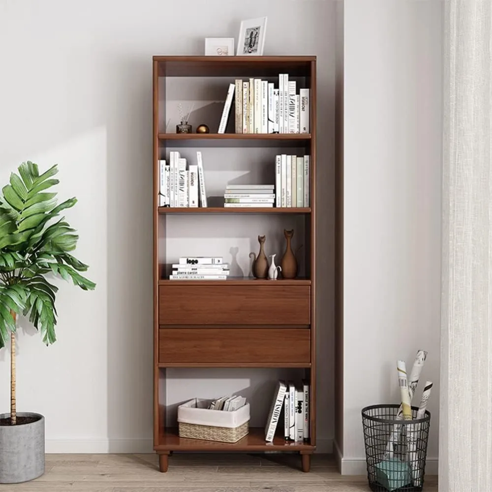 Walnut Mid-Century Bookcase with Legs - 67" Tall Open Shelves Cube Billy Bookshelf with Double Drawers for Home and Office
Walnut Mid-Century Bookcase with Legs - 67" Tall Open Shelves Cube Billy Bookshelf with Double Drawers for Home and Office