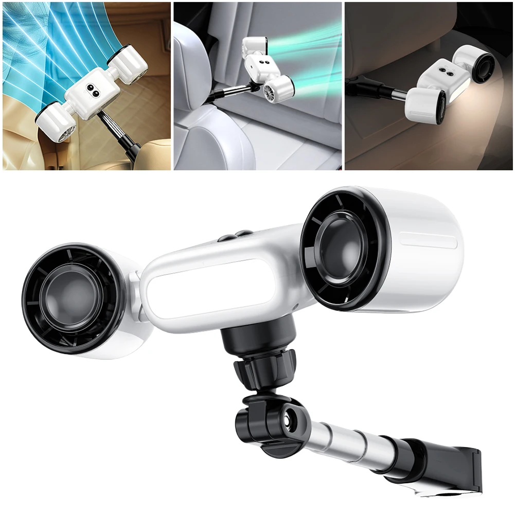 Dual Head Car Cooling Fan with Extension Arm Car Fan with LED Lights Rear Seat Fan Summer Accessories for Sedan SUS RV Truck
Dual Head Car Cooling Fan with Extension Arm Car Fan with LED Lights Rear Seat Fan Summer Accessories for Sedan SUS RV Truck