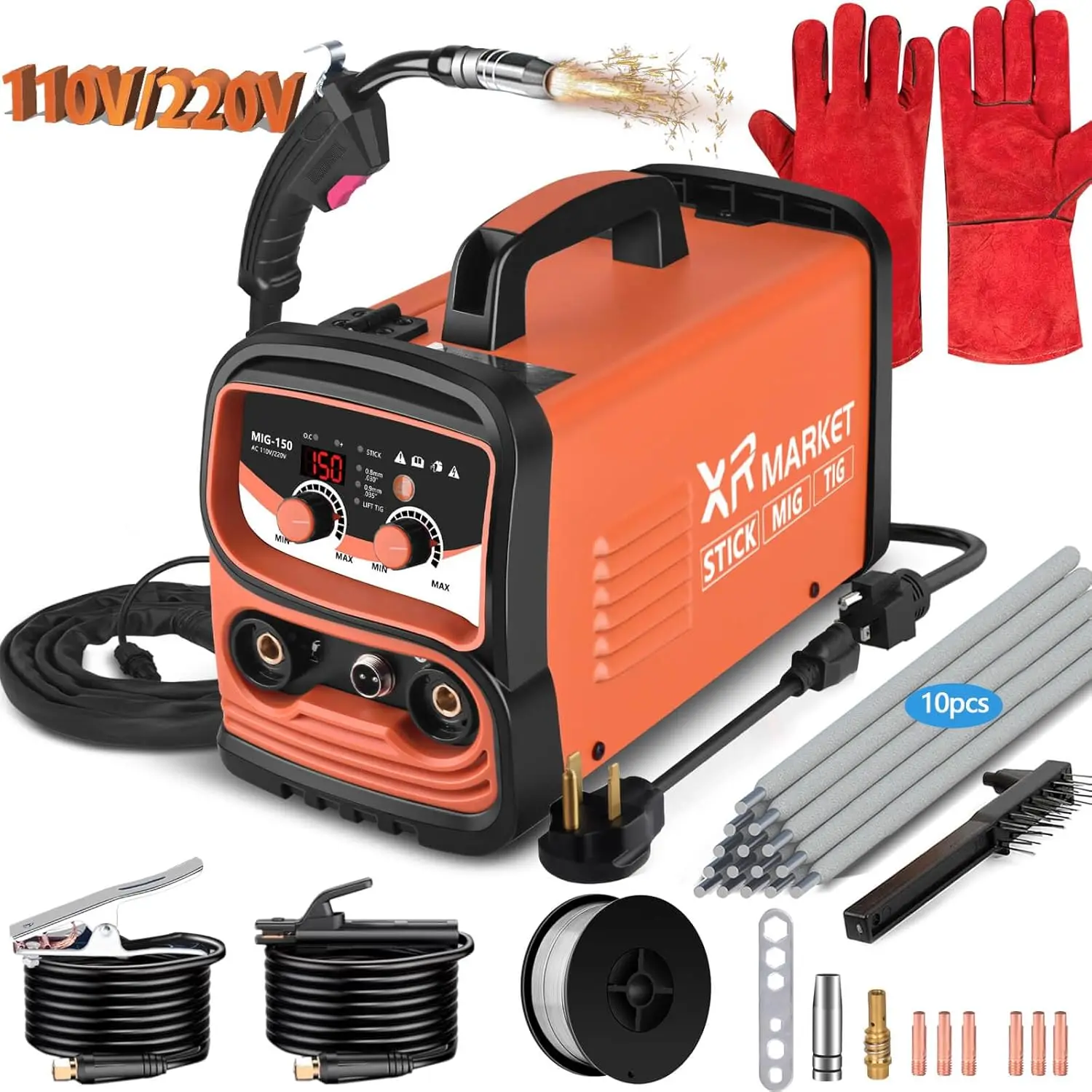 150Amp MIG Welder Dual Voltage 110V/220V 3 IN 1 Portable Welding Machine for Flux Core MIG Welder/Lift TIG/Stick Welder
150Amp MIG Welder Dual Voltage 110V/220V 3 IN 1 Portable Welding Machine for Flux Core MIG Welder/Lift TIG/Stick Welder