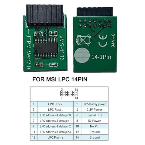 14 Pin LPC MSI Interface TPM2.0 Security Module Supports Multi Brand Motherboards 12 14 18 20-1pin Pins
