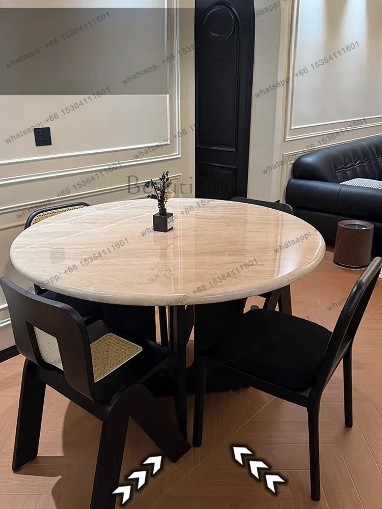 yj7 French retro cream wind natural travertine rock slab round medieval household small apartment round table
yj7 French retro cream wind natural travertine rock slab round medieval household small apartment round table