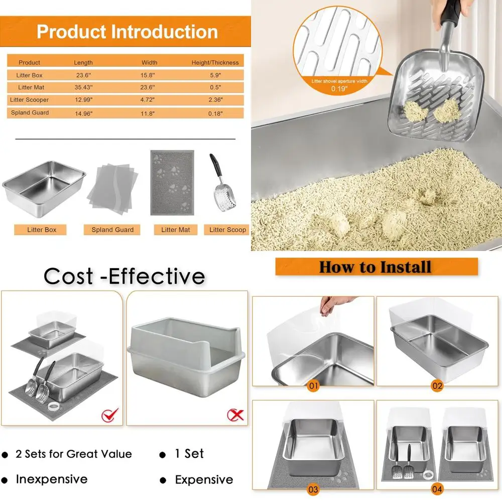 Extra Large Stainless Steel Cat Litter Box with Plastic Shields, 23.6''x15.8'', Includes Metal Scoopers and Litter Mat
Extra Large Stainless Steel Cat Litter Box with Plastic Shields, 23.6''x15.8'', Includes Metal Scoopers and Litter Mat