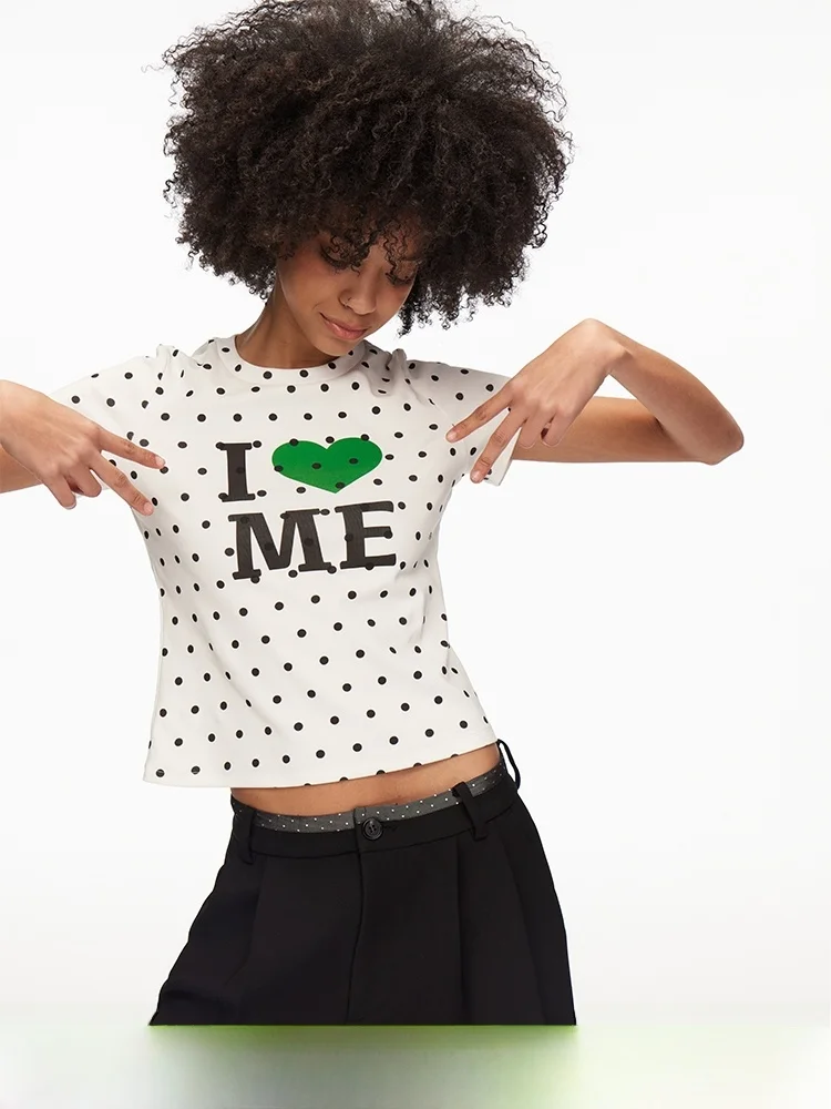 DNT Retro Casual Polka Dot Letter Print Slim Fit round Neck Short Sleeve T Shirt Women's Top New Style Cotton Spandex Blend
DNT Retro Casual Polka Dot Letter Print Slim Fit round Neck Short Sleeve T Shirt Women's Top New Style Cotton Spandex Blend