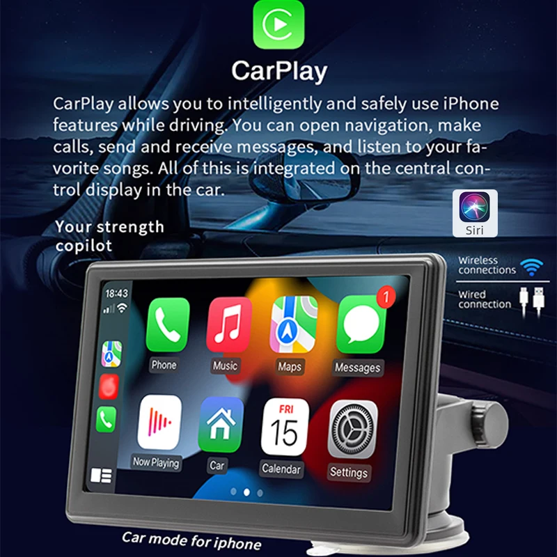 7-дюймовый портативный беспроводной автомобильный дисплей CarPlay - Bluetooth Handsfree Мультимедийный автомобильный радиоприемник с обратным резервным копированием B500W
7-дюймовый портативный беспроводной автомобильный дисплей CarPlay - Bluetooth Handsfree Мультимедийный автомобильный радиоприемник с обратным резервным копированием B500W
