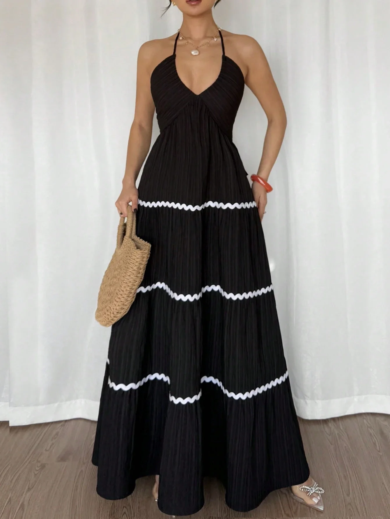 Women's Casual Resort Style Spaghetti Strap Ruched Tiered Backless Long Dress Black
Women's Casual Resort Style Spaghetti Strap Ruched Tiered Backless Long Dress Black
