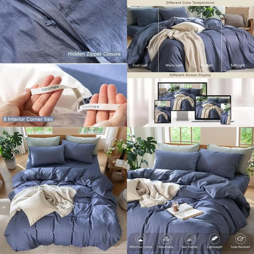 Bedding Duvet Cover Set 100% Washed Cotton Linen Like Textured Breathable Durable Soft Comfy (Heathered Blue, King 104"x90")
Bedding Duvet Cover Set 100% Washed Cotton Linen Like Textured Breathable Durable Soft Comfy (Heathered Blue, King 104"x90")