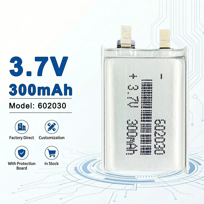 Аккумулятор литий-полимерный 602030 3.7V 300mAh с длительным сроком службы для умных устройств и мини-электроники (аналоги 602035, 602040)
Аккумулятор литий-полимерный 602030 3.7V 300mAh с длительным сроком службы для умных устройств и мини-электроники (аналоги 602035, 602040)