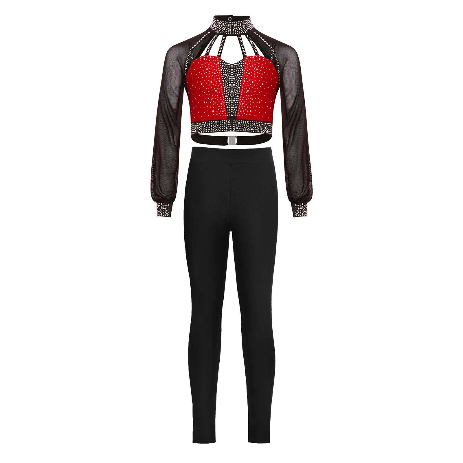 Kid Girls Gymnastics Dance Figure Skating Costume Outfits Sheer Mesh Long Sleeves Cutout Back Rhinestones Crop Top with Leggings
Kid Girls Gymnastics Dance Figure Skating Costume Outfits Sheer Mesh Long Sleeves Cutout Back Rhinestones Crop Top with Leggings