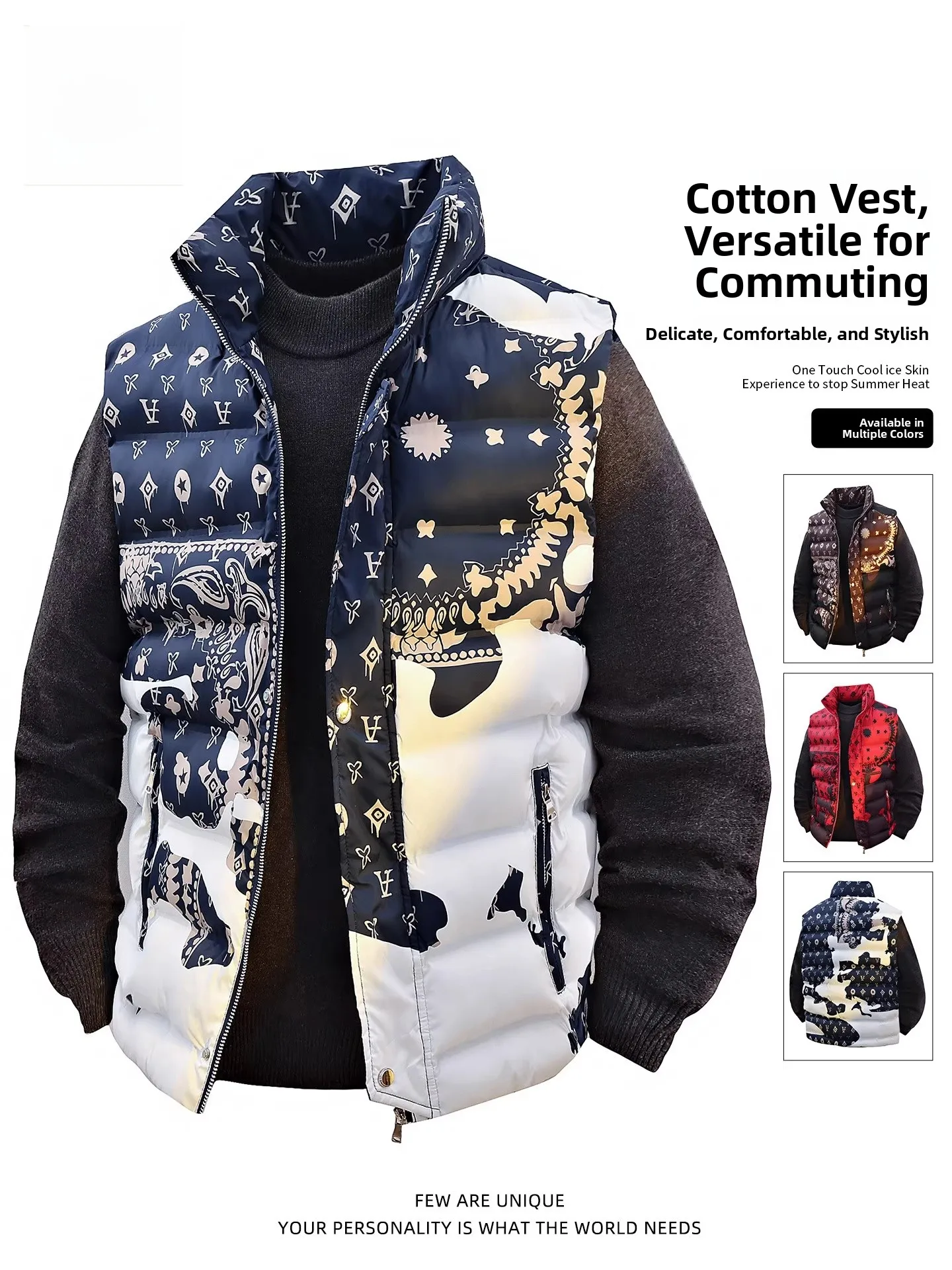 Thickened Cotton Vest Men's Autumn Winter High Collar Printed Sleeveless Jacket Warm Trendy Fashion Leaf Pattern Outerwear
Thickened Cotton Vest Men's Autumn Winter High Collar Printed Sleeveless Jacket Warm Trendy Fashion Leaf Pattern Outerwear