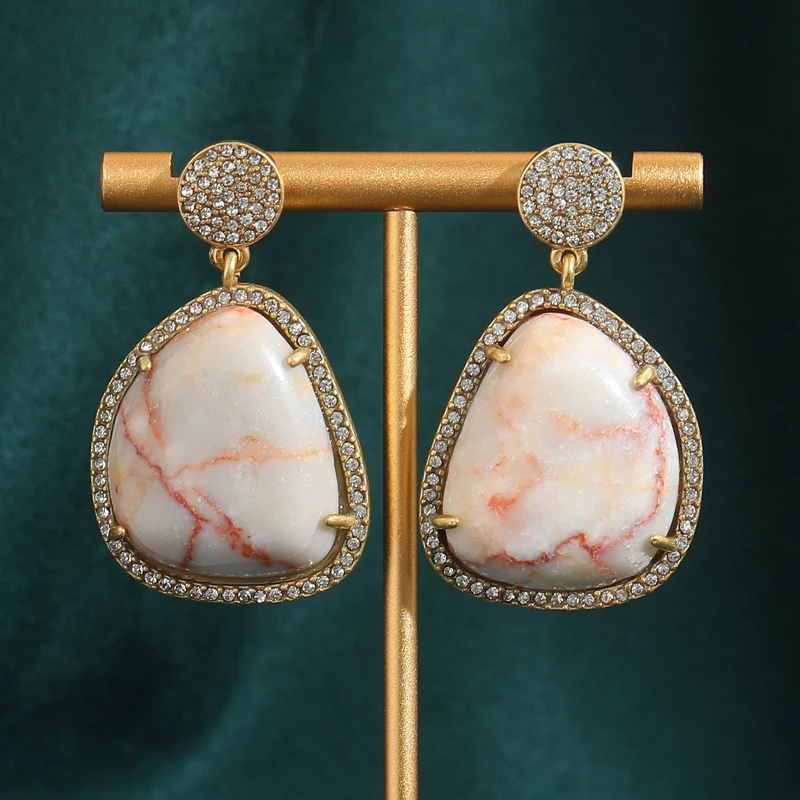 Vintage White Natural Alien Red Patterned Stone Drop Earrings Luxury Antique Art Deco Gold Color Jewelry For Women Brand Gift
Vintage White Natural Alien Red Patterned Stone Drop Earrings Luxury Antique Art Deco Gold Color Jewelry For Women Brand Gift