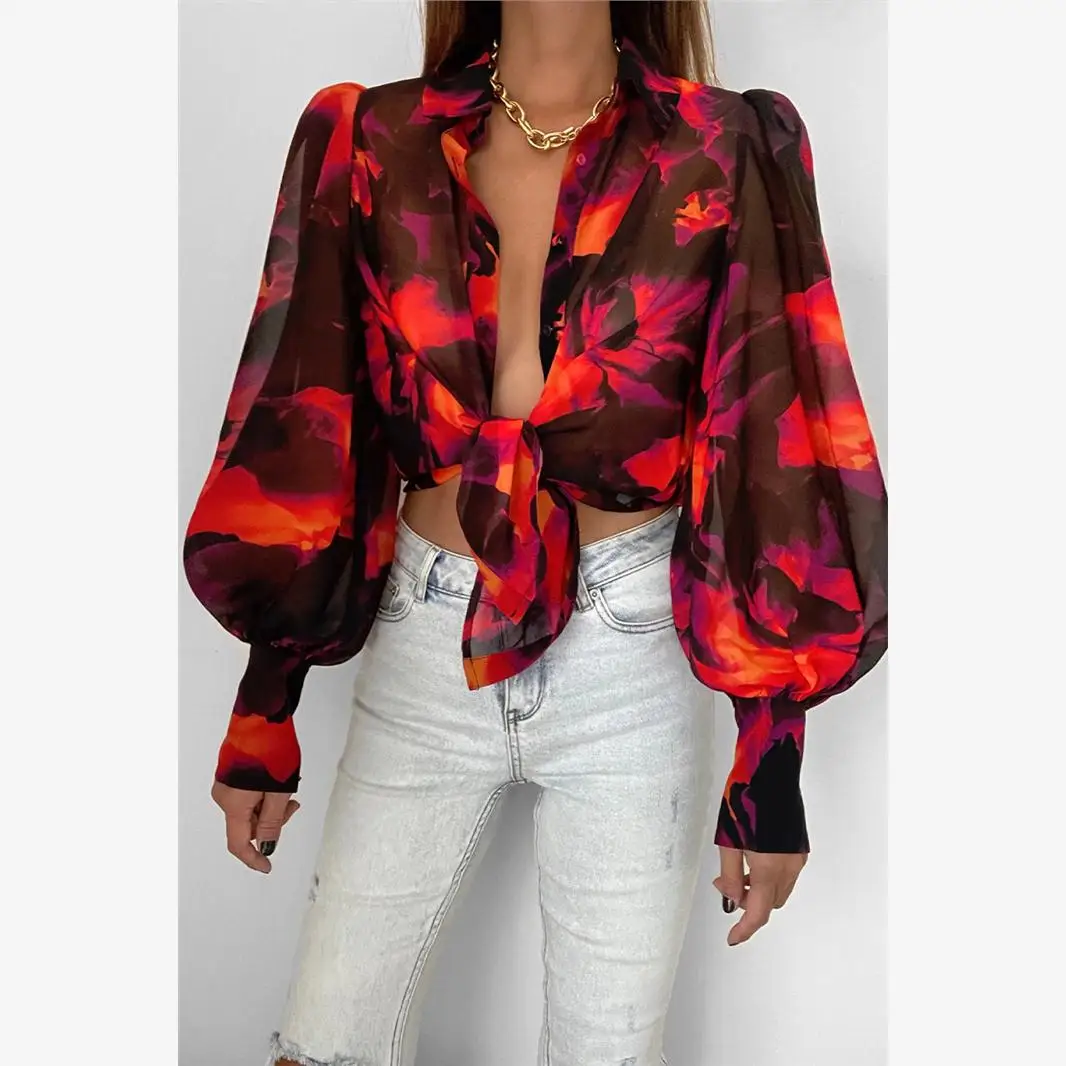Women's Long Sve Lapel Cardigan Lantern SVE irt Top Floral Print Bubble Sve Casual Ele Sle Spring Faion
Women's Long Sve Lapel Cardigan Lantern SVE irt Top Floral Print Bubble Sve Casual Ele Sle Spring Faion