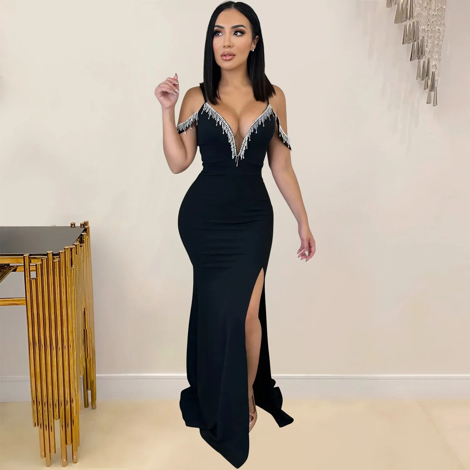 Elegant Tassel Deep V-neck Side Split Bodycon Midi Maxi Long Dress Women Birthday Evening Sexy Party Christmas Vestido Luxury
Elegant Tassel Deep V-neck Side Split Bodycon Midi Maxi Long Dress Women Birthday Evening Sexy Party Christmas Vestido Luxury