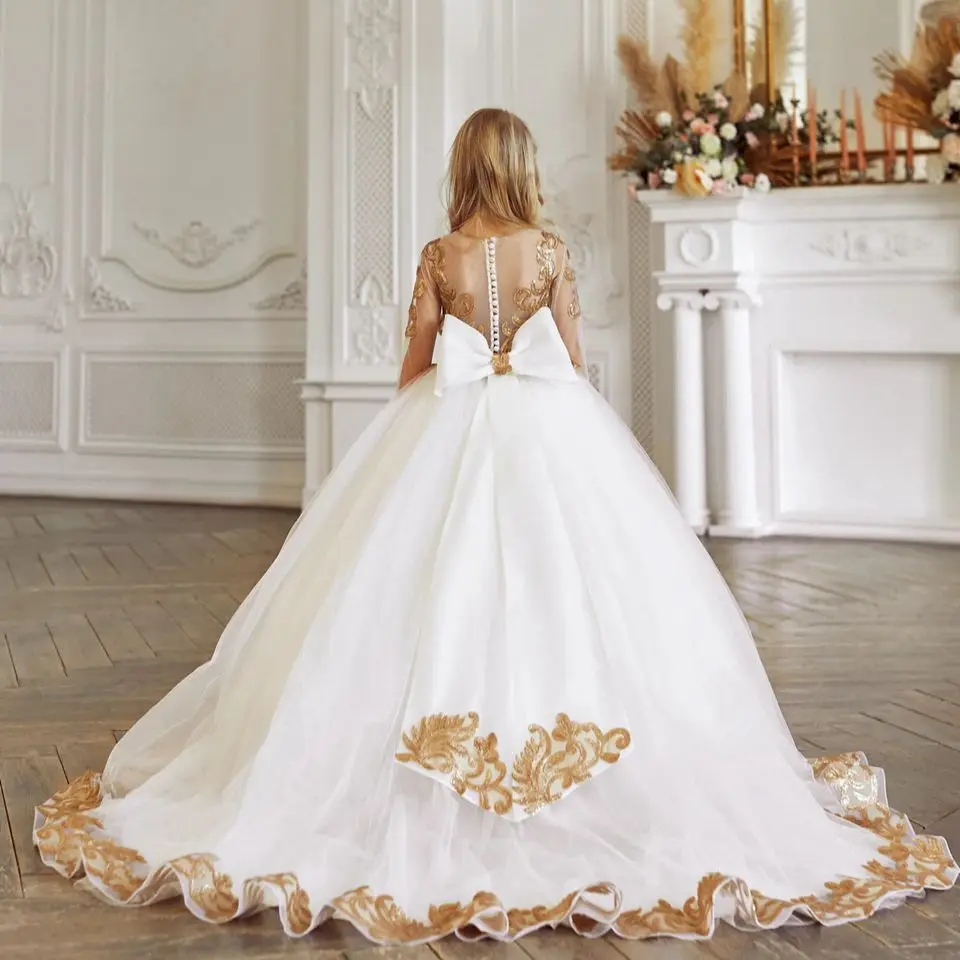 Luxury Glitter Sequined White Flower Girl Dresses For Wedding Full Sleeves O-Neck First Communion Gowns With Bow
Luxury Glitter Sequined White Flower Girl Dresses For Wedding Full Sleeves O-Neck First Communion Gowns With Bow