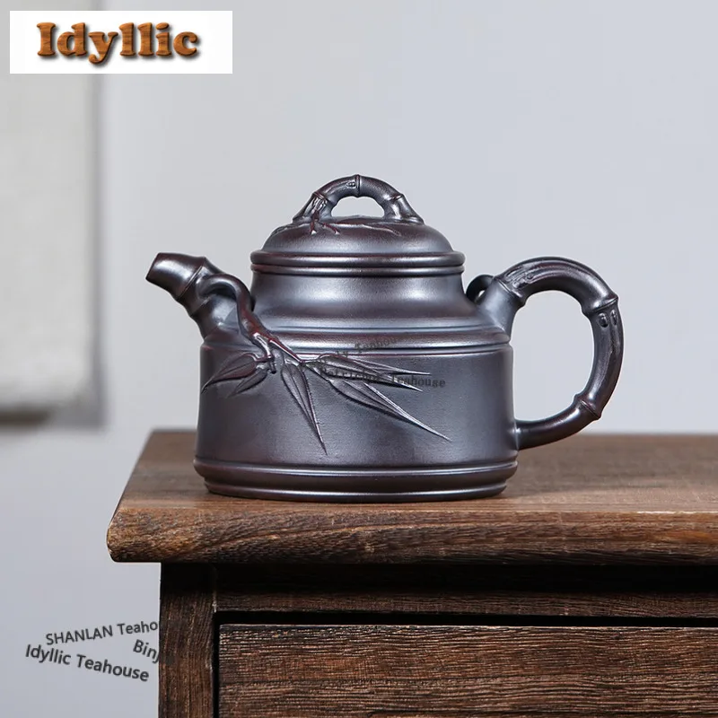 340 мл классические чайники из фиолетовой глины Исин, бамбуковый горшок ручной работы с гравировкой, необработанная руда, античная латунь, грязевой чайник, чайный сервиз Zisha, украшения
340 мл классические чайники из фиолетовой глины Исин, бамбуковый горшок ручной работы с гравировкой, необработанная руда, античная латунь, грязевой чайник, чайный сервиз Zisha, украшения