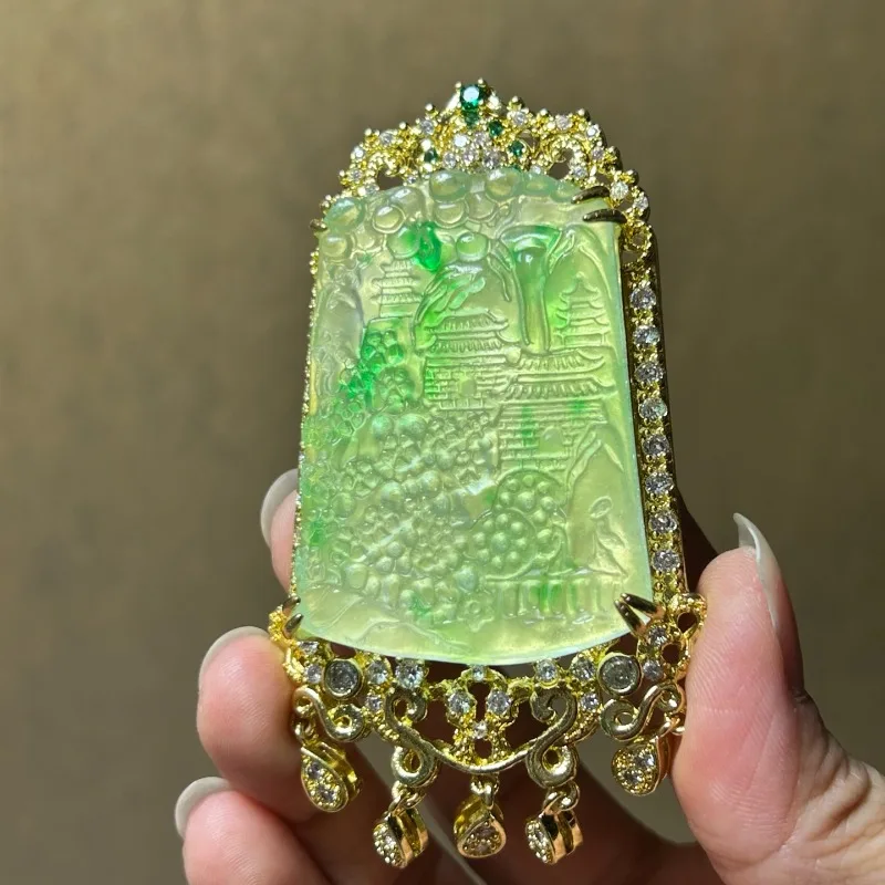 Natural High Ice Quartzite Jade Landscape Brand Pendant Necklace Jewelry
Natural High Ice Quartzite Jade Landscape Brand Pendant Necklace Jewelry