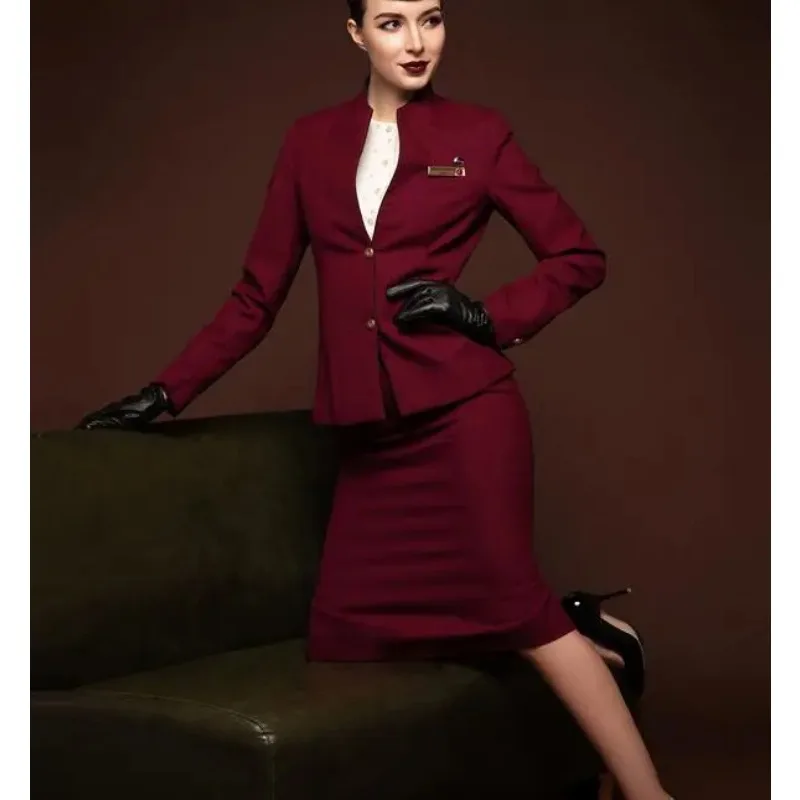 Stewardess uniform, burgundy professional suit, small size flight attendant work tooling
Stewardess uniform, burgundy professional suit, small size flight attendant work tooling