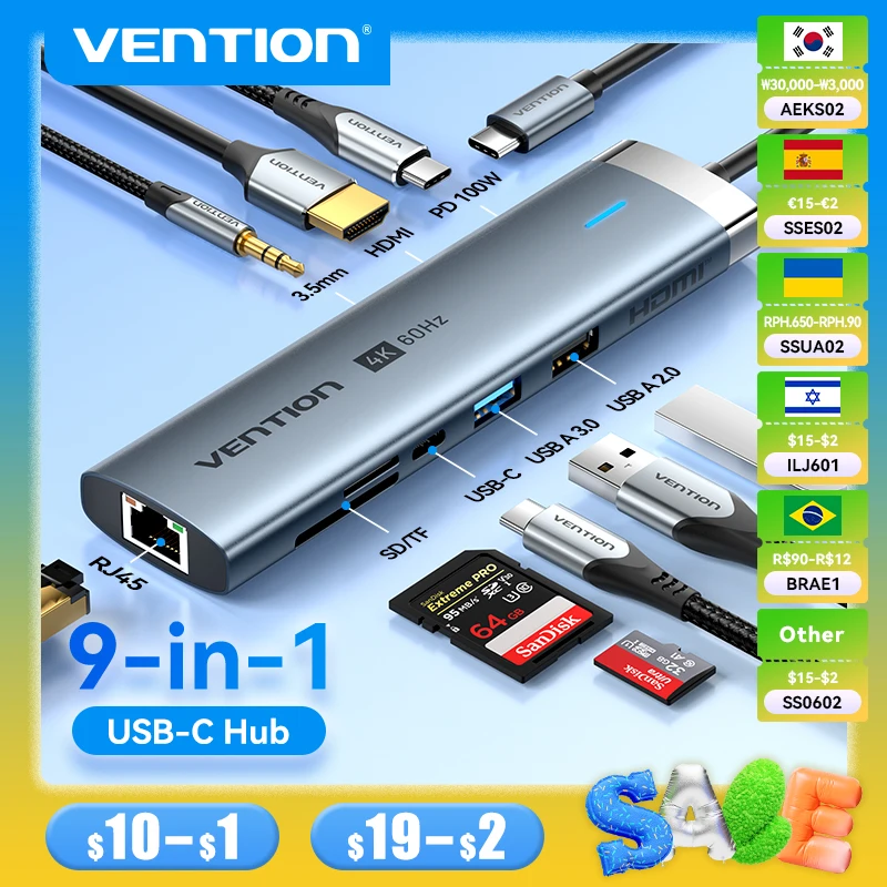 Vention USB C HUB 4K 60 Гц Тип C к HDMI RJ45 Ethernet PD 100W SD TF для MacBook PC iPad Sumsang ПК Планшетный телефон Концентратор USB 3.0
Vention USB C HUB 4K 60 Гц Тип C к HDMI RJ45 Ethernet PD 100W SD TF для MacBook PC iPad Sumsang ПК Планшетный телефон Концентратор USB 3.0
