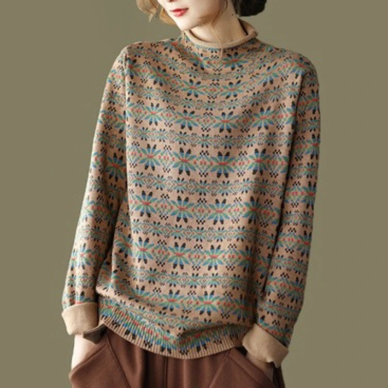 Художественные винтажные повседневные пуловеры, свитер, женский осенне-зимний цветочный принт с воротником-стойкой, свободный индивидуальный вязаный пуловер в стиле ретро, топы
Художественные винтажные повседневные пуловеры, свитер, женский осенне-зимний цветочный принт с воротником-стойкой, свободный индивидуальный вязаный пуловер в стиле ретро, топы
