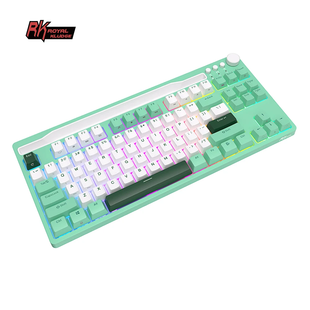 RK H87 Зеленая беспроводная механическая клавиатура Bluetooth, трехрежимная 87-клавишная горячая замена, RGB-подсветка, слот для клавиатуры Garmer, слот для карты
RK H87 Зеленая беспроводная механическая клавиатура Bluetooth, трехрежимная 87-клавишная горячая замена, RGB-подсветка, слот для клавиатуры Garmer, слот для карты